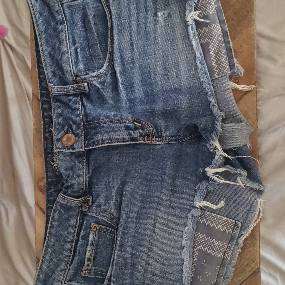 Denim shorts.